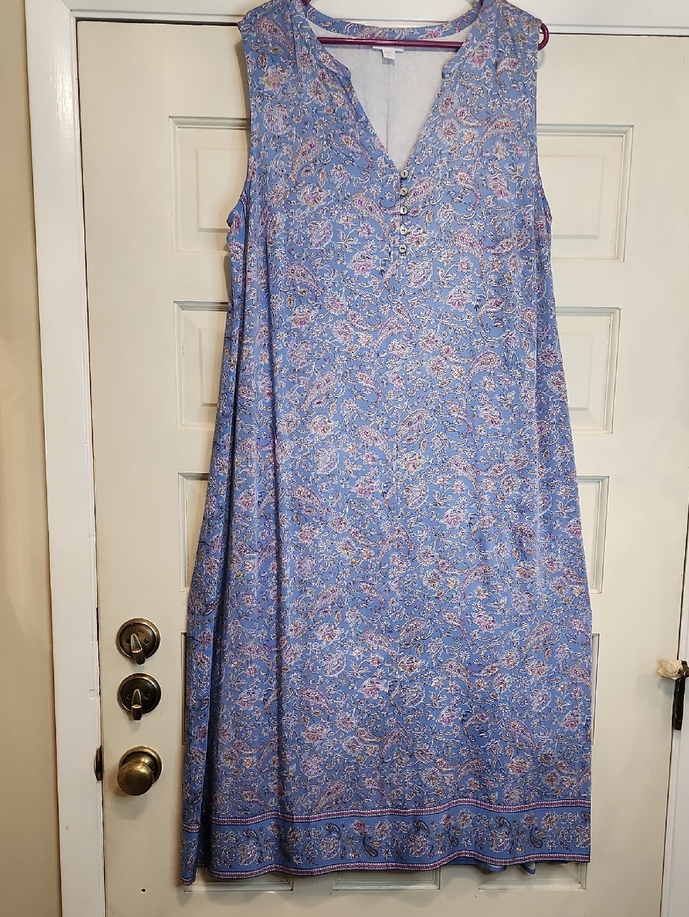 J JILL Dress Periwinkle Blue Floral Paisley V-Neck Sleeveless Shift 100% Viscose